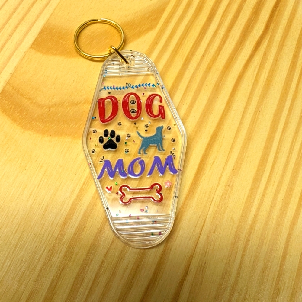 Dog mom clear sparkle key chain - Picture 1 of 2